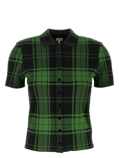 Loewe Embroidered Stretch Silk Blend Shirt In Green