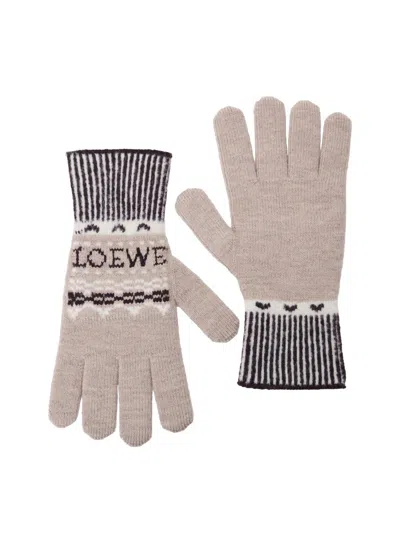 Loewe Women's Fair Isle-inspired Logo Wool-blend Gloves In Multi