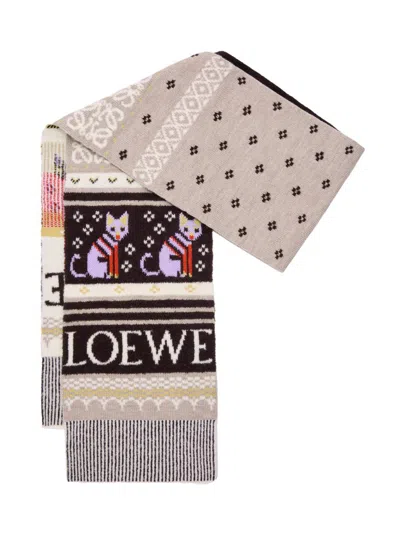 Loewe Women's Fair Isle-inspired Logo Wool-blend Scarf In Multi