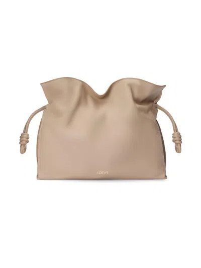 Loewe Women's Flamenco Large Leather Clutch In Sand