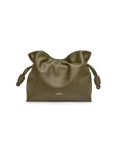 Loewe Women's Flamenco Medium Leather Clutch In Dark Khaki Green