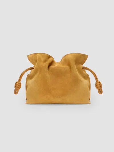 Loewe Flamenco Suede Bucket Clutch With Drawstring In Nude