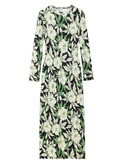 Loewe Women's Floral Silk-blend Crewneck Midi-dress In Neutral