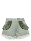 Loewe Frayed Denim Shorts In Kaki