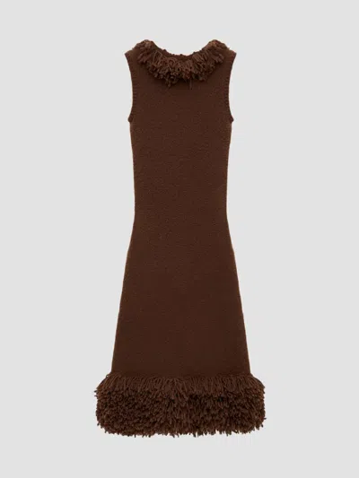 Loewe Fringe Knit Crewneck Maxi Dress In Brown