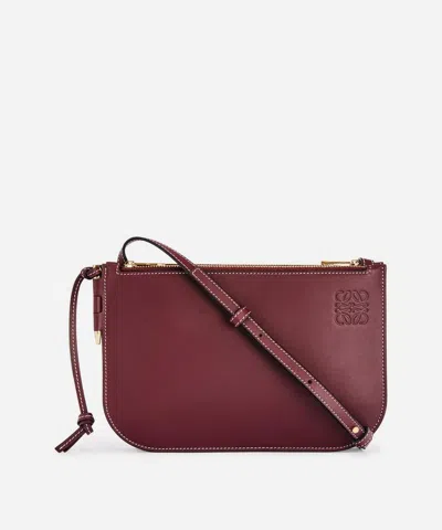 Loewe Gate Calfskin Leather Double Zip Pouch In Malbec