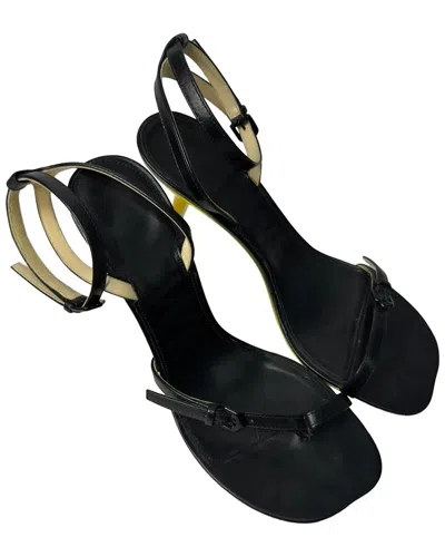 Pre-owned Loewe Women's Goatskin Leather Petal Ankle Strap Sandal Heel (authentic Pre-loved) In Black