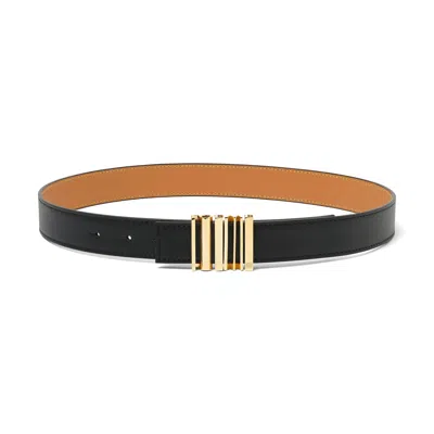 Loewe Graphic Buckle Leather Belt In Black/gold