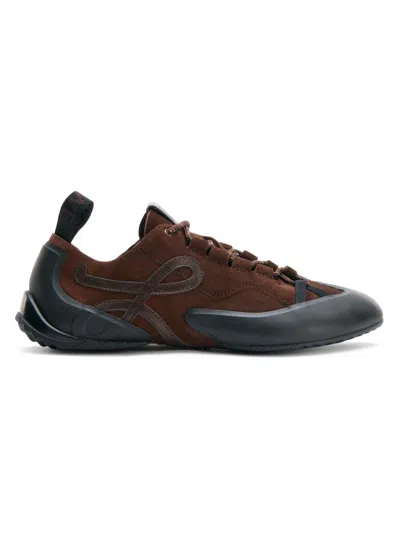 Loewe Grip Panelled Suede Sneakers In Brown