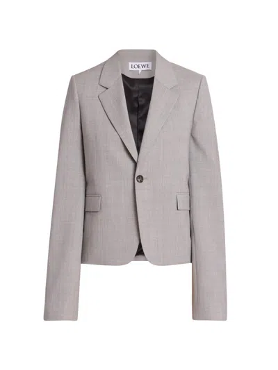 Loewe Women's Hatched Wool-blend Blazer In Gray