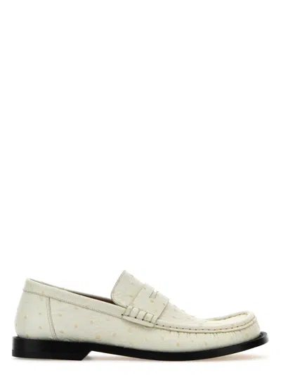 LOEWE WOMEN'S IVORY LEATHER CAMPO LOAFERS