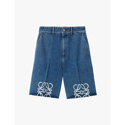 LOEWE WOMENS JEANS BLUE ANAGRAM RAW-HEM DENIM SHORTS
