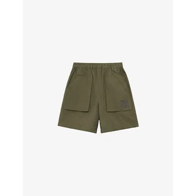 Loewe + Paula's Ibiza Embroidered Cotton-blend Poplin Shorts In Khaki Green