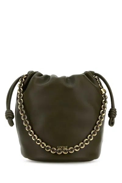 Loewe Women Khaki Nappa Leather Flamenco Bucket Bag In Green