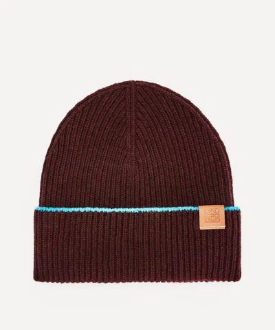 Loewe Knitted Wool Beanie Hat In Bordeaux