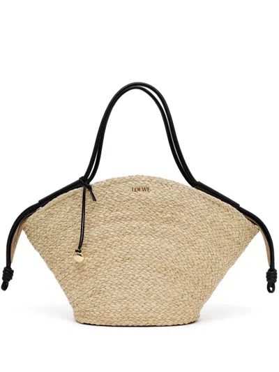 Loewe Large Paseo Raffia And Leather Tote In Black