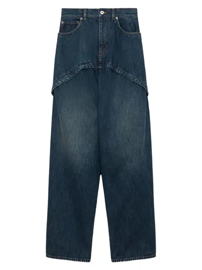 Loewe Women's Layered Wide-leg Jeans In Blue