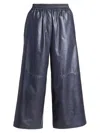 LOEWE WOMEN'S LEATHER CROPPED WIDE-LEG TROUSERS