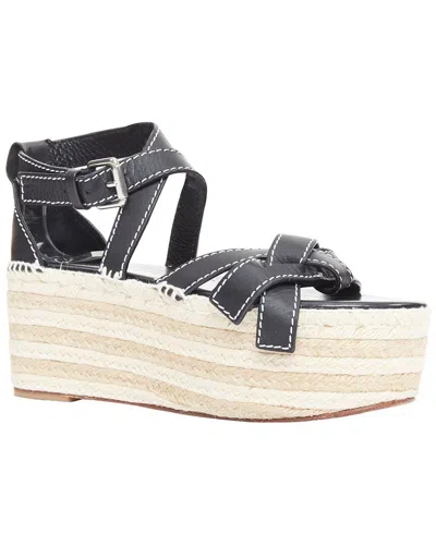 Pre-owned Loewe Women's Leather Gate Overstitch Striped Espadrille Platform Wedge Sandal  (authentic Pre-loved