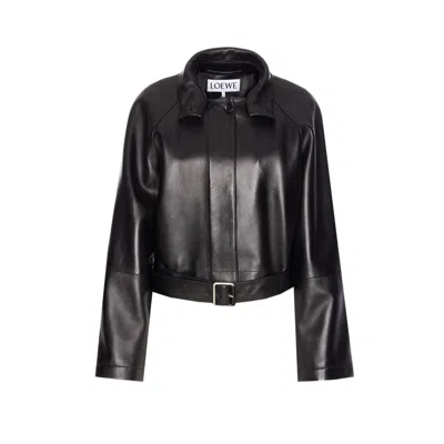 Loewe Women Leather Short Trench In Black