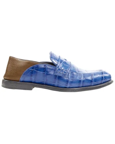 Pre-owned Loewe Women's Leather Step Back Loafer (authentic Pre-loved) In Blue