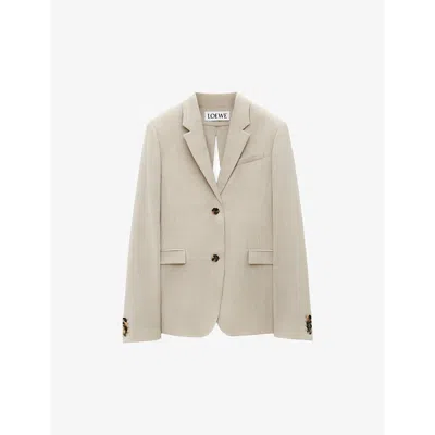 Loewe Womens Light Beige Melange Split-back Single-breasted Wool-blend Blazer