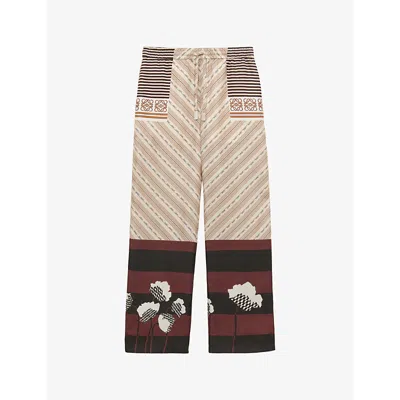 Loewe + Paula's Ibiza Printed Silk-satin Straight-leg Trousers In Light Beige/multicol