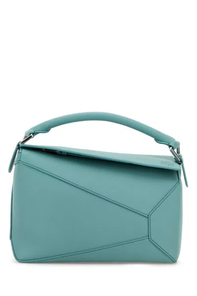 Loewe Women Light Blue Leather Small Puzzle Handbag