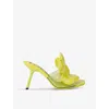 LOEWE LOEWE WOMEN'S LIME PETAL 90 FLOWER-EMBELLISHED LEATHER HEELED SANDALS