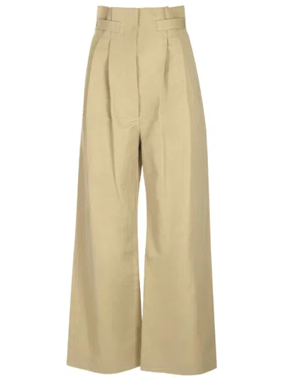 Loewe Women Linen Wide Leg Trousers In Neutral
