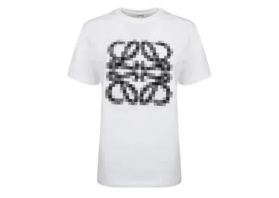 Pre-owned Loewe Women's  Anagram Pixellated T-shirt In Cotton Jersey In White/black In Multi