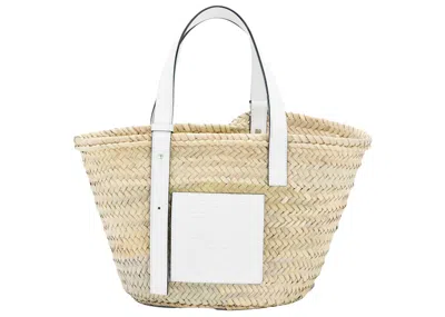 Pre-owned Loewe Women's  Basket Bag In Palm Leaf And Calfskin In Natural/white