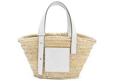Pre-owned Loewe Women's  Basket Bag In Palm Leaf And Calfskin Small In Natural/white