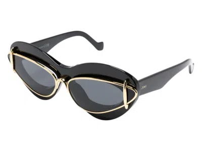 Pre-owned Loewe Women's  Cateye Double Frame Sunglasses In Shiny Black/smoke (lw40119i 01a)