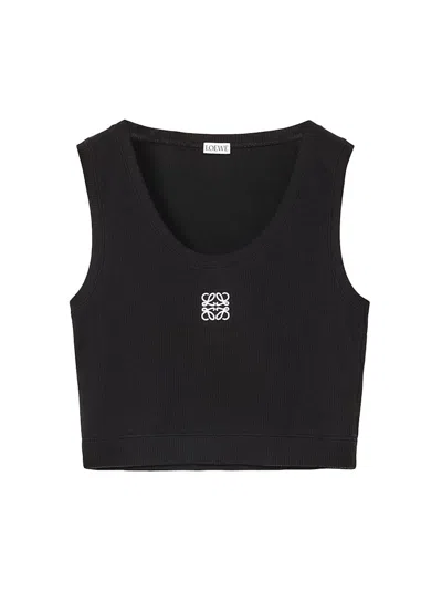 Pre-owned Loewe Women's  Cropped Cotton Anagram Tank Top In Black/white