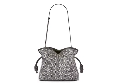Pre-owned Loewe Women's  Flamenco Clutch In Anagram Jacquard And Calfskin In Navy Blue/black