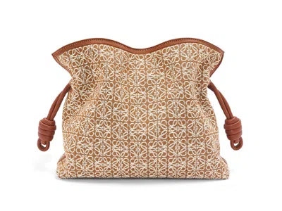 Pre-owned Loewe Women's  Flamenco Clutch In Anagram Jacquard And Calfskin In Tan/pecan
