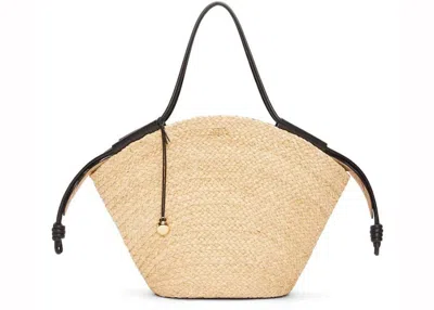 Pre-owned Loewe Women's  Large Paseo Basket In Raffia And Nappa Calfskin In Natural/black