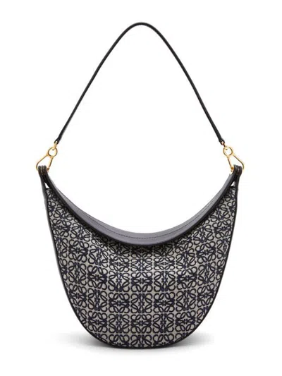 Pre-owned Loewe Women's  Luna Shoulder Bag Anagram Jacquard In Navy Blue/black