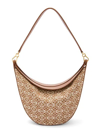 Pre-owned Loewe Women's  Luna Shoulder Bag Anagram Jacquard In Tan/pecan