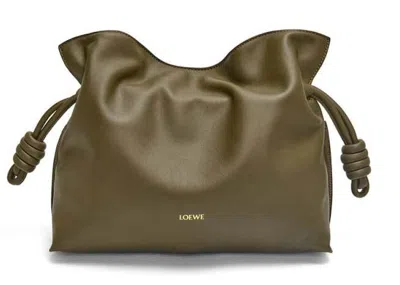 Pre-owned Loewe Women's  Medium Flamenco Clutch In Nappa Calfskin In Dark Khaki Green