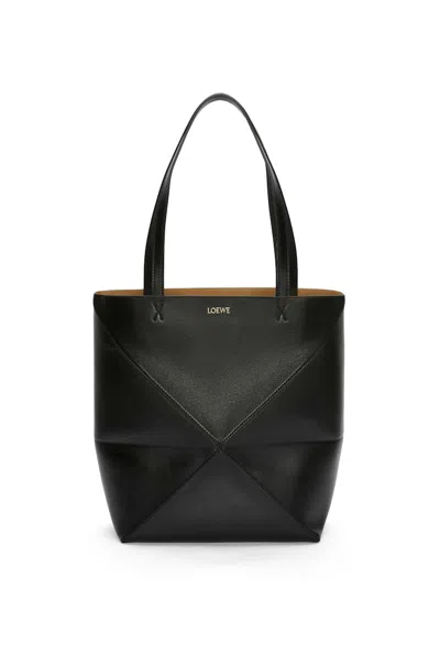Pre-owned Loewe Women's  Medium Puzzle Fold Tote In Shiny Calfskin In Black