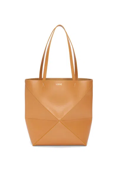 Pre-owned Loewe Women's  Medium Puzzle Fold Tote In Shiny Calfskin In Warm Desert In Sand