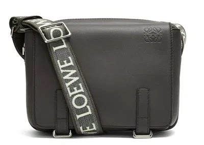 Pre-owned Loewe Women's  Military Messenger Bag In Supple Smooth Calfskin And Jacquard Xs In Dark Grey