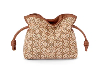 Pre-owned Loewe Women's  Mini Flamenco Clutch In Anagram Jacquard And Calfskin In Tan/pecan