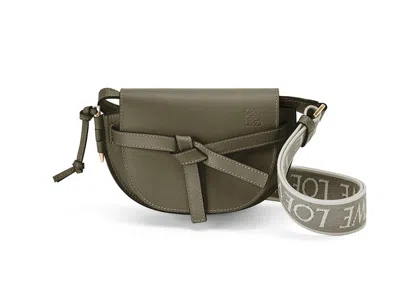 Pre-owned Loewe Women's  Mini Gate Dual Bag In Soft Calfskin And Jacquard In Autumn Green
