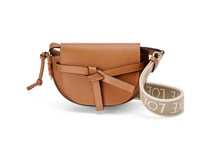 Pre-owned Loewe Women's  Mini Gate Dual Bag In Soft Calfskin And Jacquard In Tan In Brown