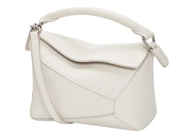 Pre-owned Loewe Women's  Mini Puzzle Bag In Soft Grained Calfskin In Soft White