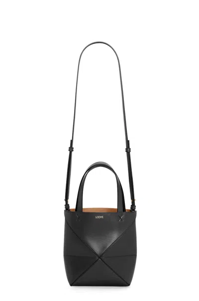 Pre-owned Loewe Women's  Mini Puzzle Fold Tote In Shiny Calfskin In Black