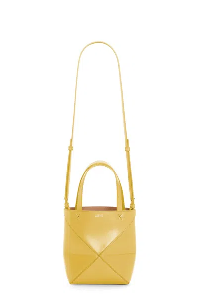 Pre-owned Loewe Women's  Mini Puzzle Fold Tote In Shiny Calfskin In Bright Ochre